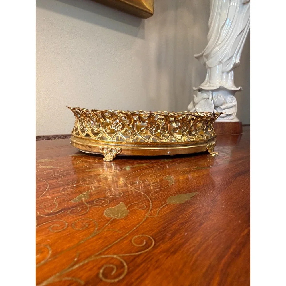 Vintage Gold Ormolu Lipstick Holder - Mirrored Vanity Tray